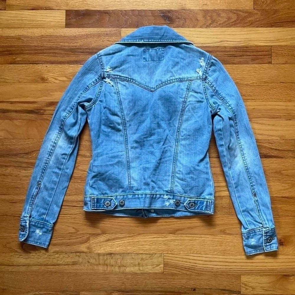 Vintage 2000s Distressed Denim Jacket Size Small Grunge Preppy Y2K 90s Tumblr - Picture 4 of 4